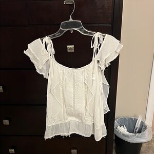 White House Black Market Off-white Ruffle Blouse